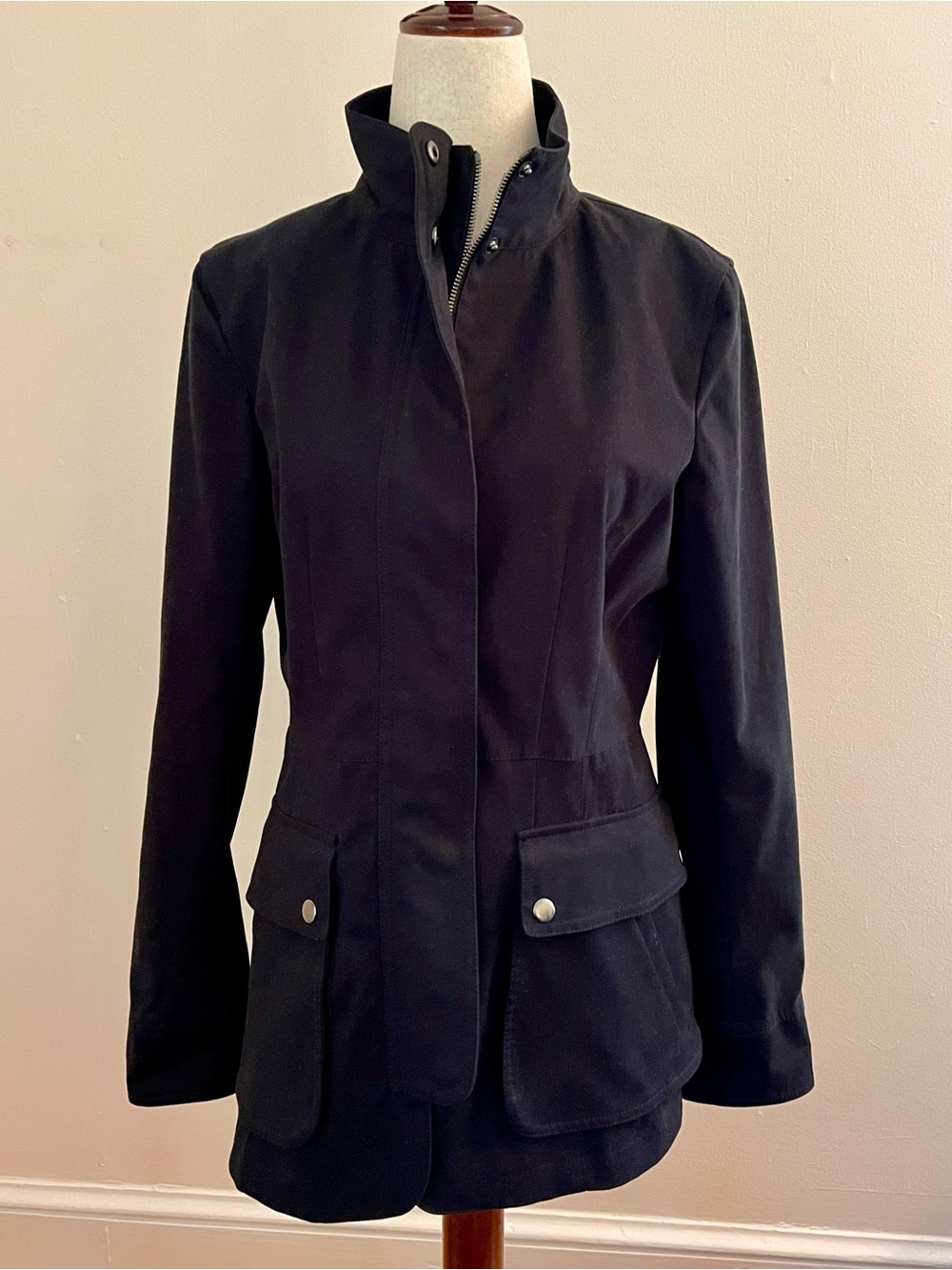 Theory Womens M Black Cotton Stretch Utility Field Jacket Military Style